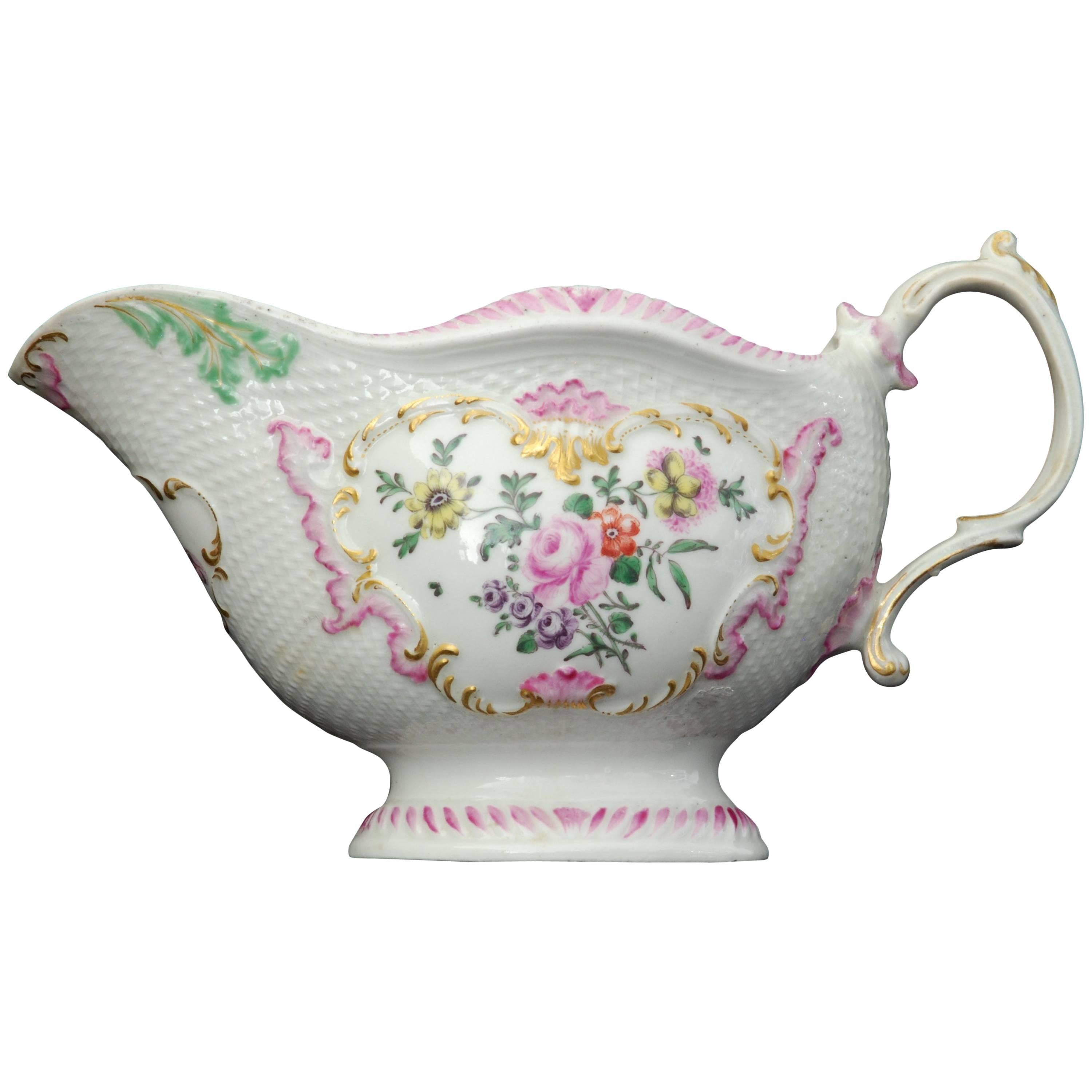 Sauce Boat, Ozier molded, Worcester & James Giles, circa 1762
