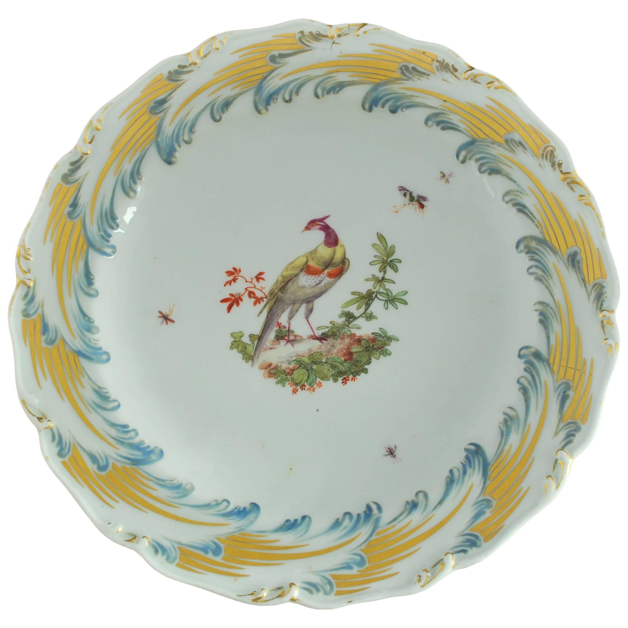 Dessert Plate with Fancy Bird, Chelsea Gold Anchor, circa 1765 For Sale
