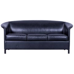 Wittmann Aura Designer Black Leather Three-Seater Sofa or Couch