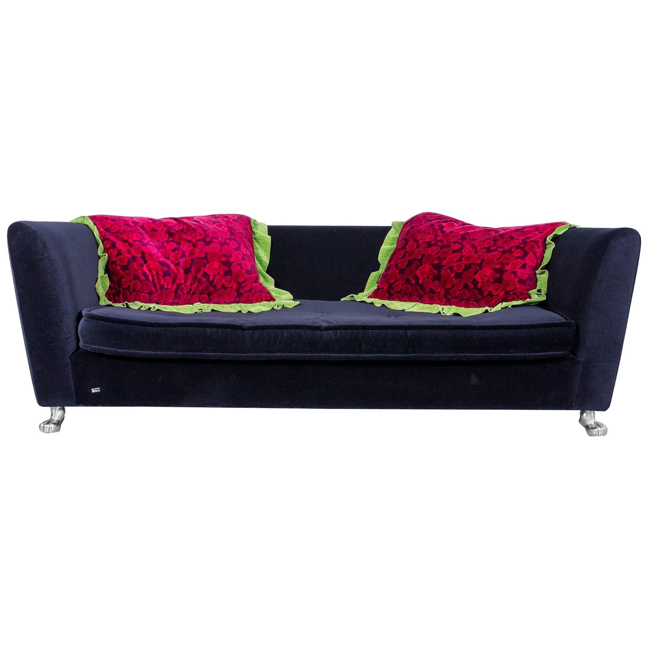Bretz Monster Velvet Fabric Black Three-Seater Chaise Lounge or Sofa  For Sale