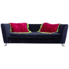 Bretz Monster Velvet Fabric Black Three-Seater Chaise Lounge or Sofa 