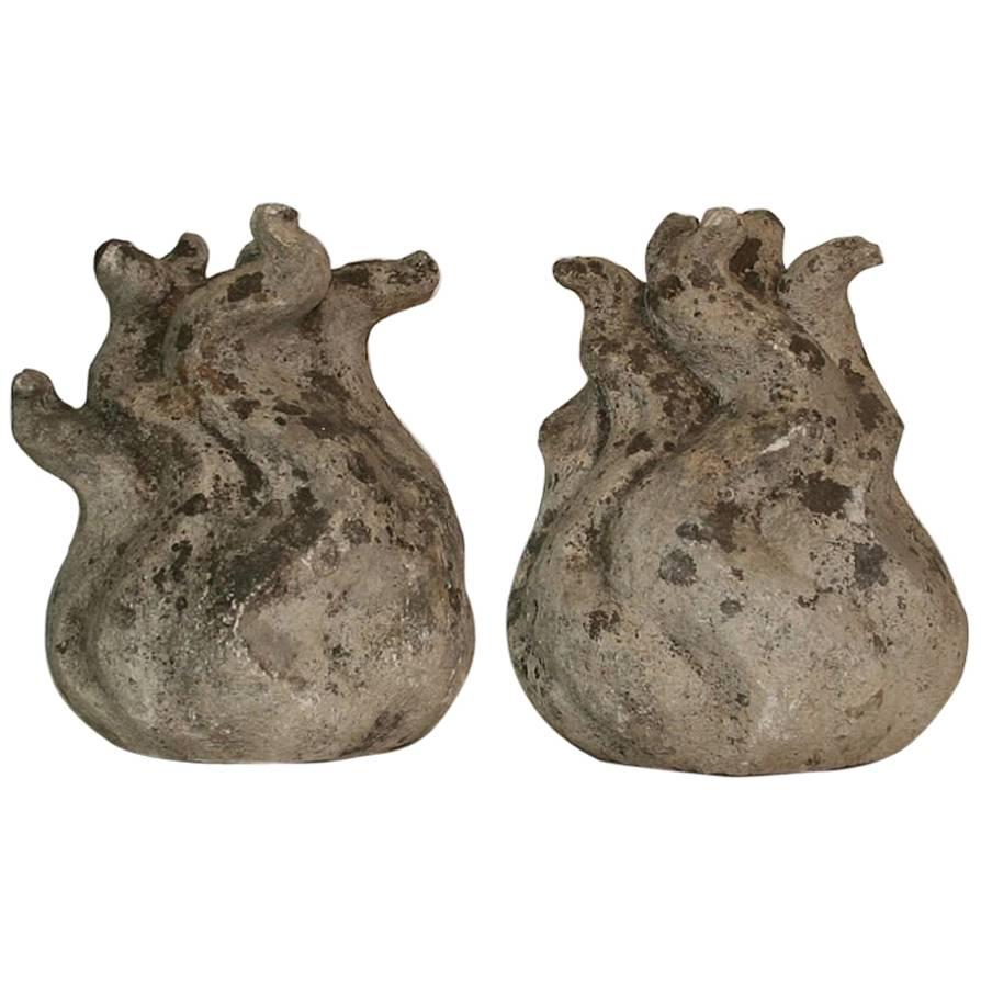 Pair of French 18th Century Carved Stone Flame Ornaments