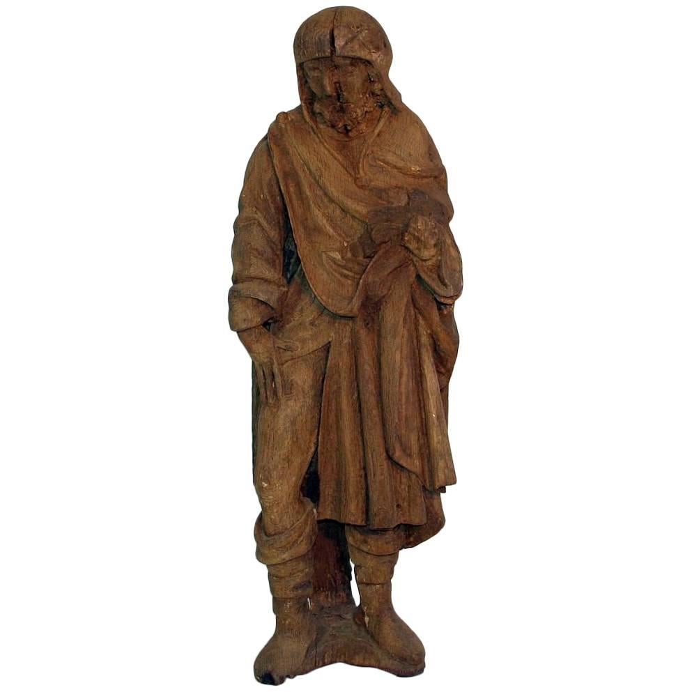French Medieval Gothic Oak Statue of Saint Roch
