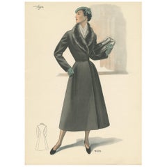 Vintage-Modedruck „Pl. 16528“, veröffentlicht in Le Tailleur Moderne, 1954