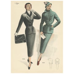 Retro Fashion Print 'Pl. 16526' Published in Le Tailleur Moderne, 1954