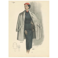 Retro Fashion Print 'Pl. 16525A' Published in Le Tailleur Moderne, 1954