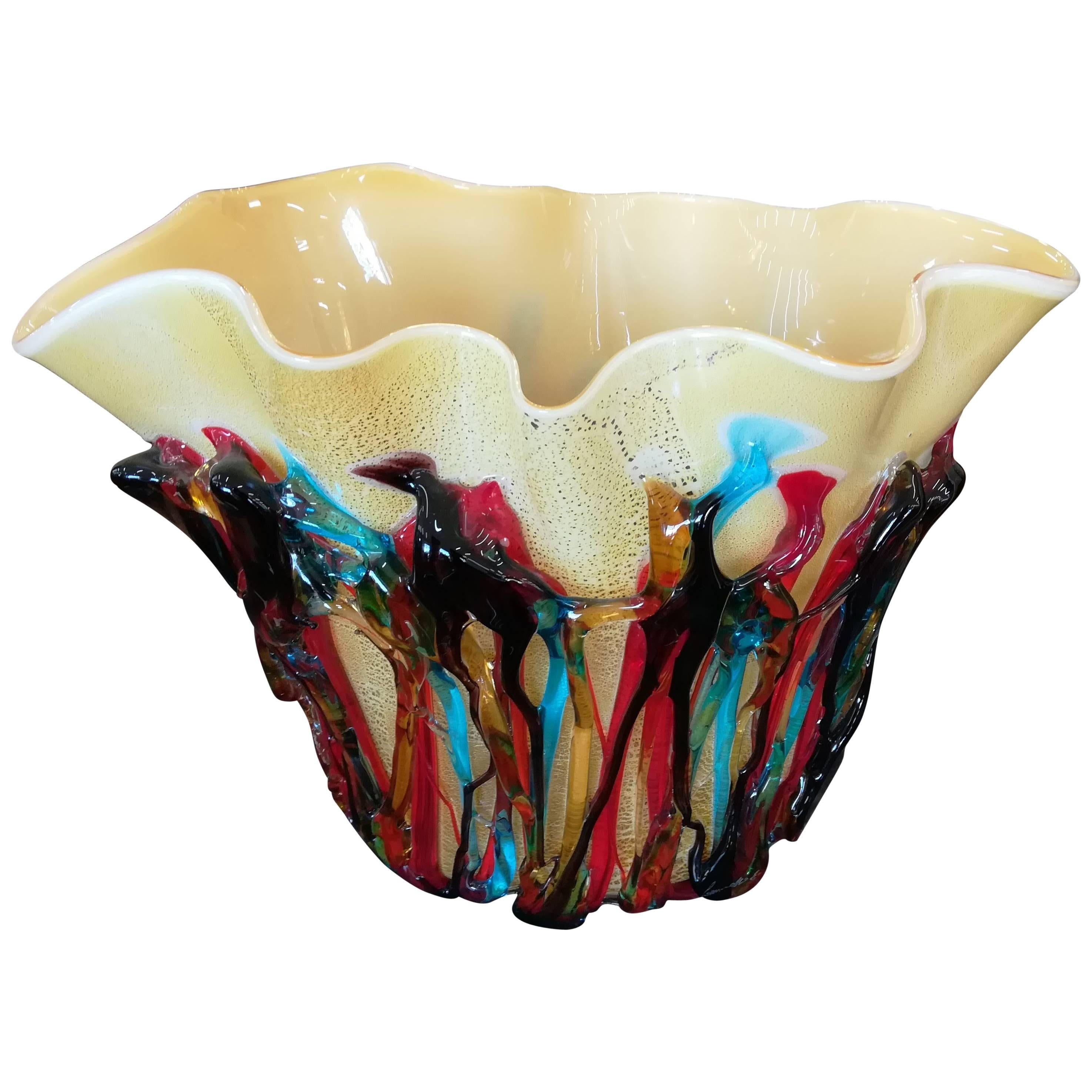 Multicolored Blown Glass Murano Vase For Sale