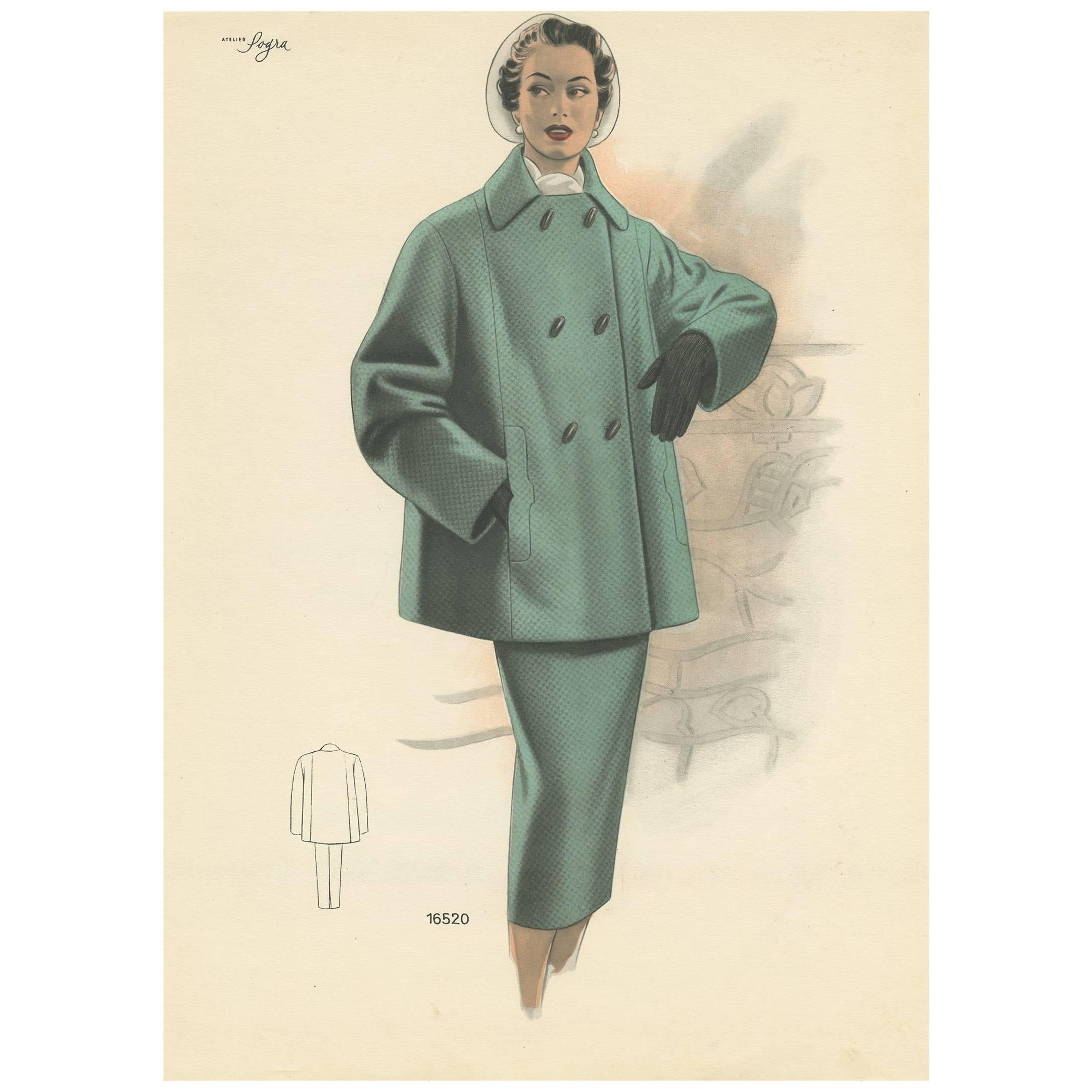 Vintage Fashion Print 'Pl. 16520' published in Le Tailleur Moderne, 1954