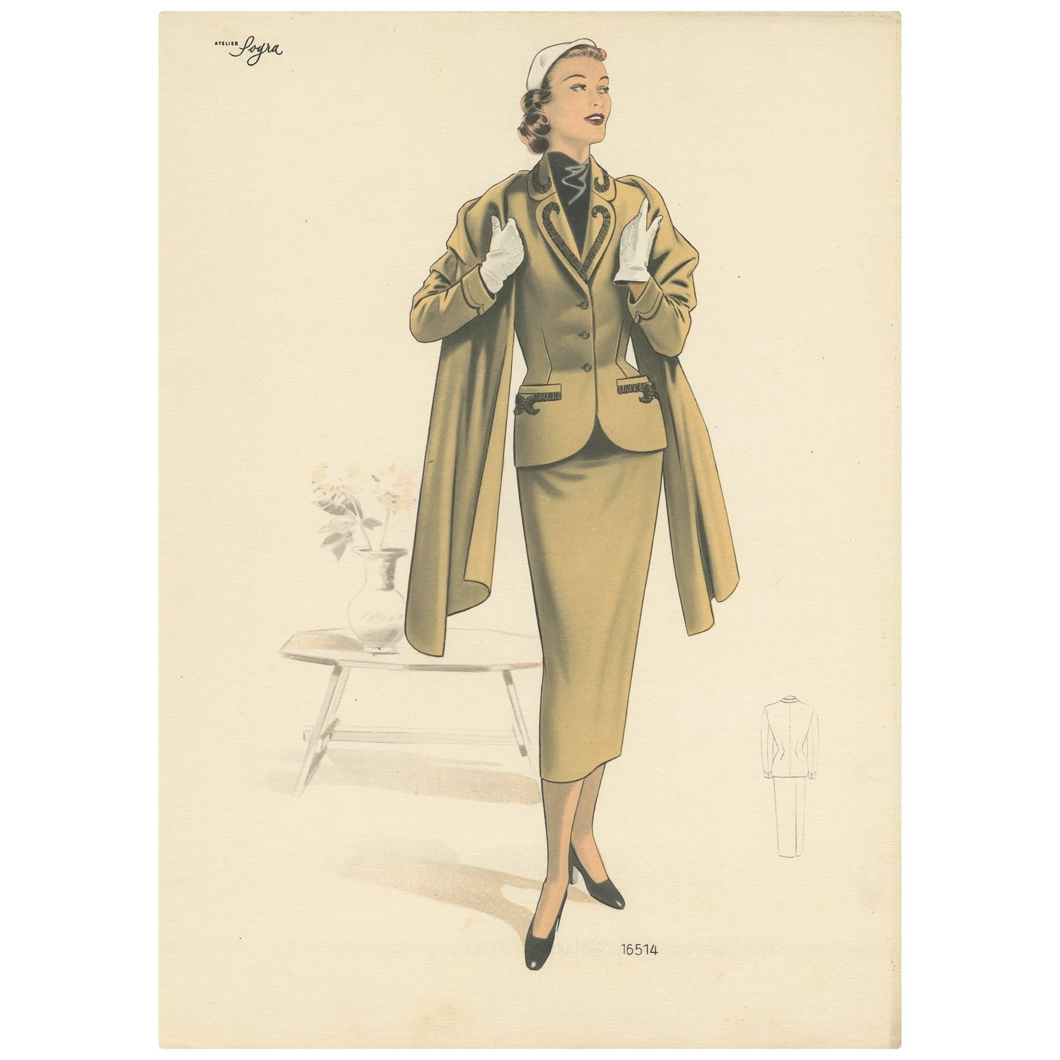 Impression de mode vintage 'Pl. 16514' publiée dans Le Tailleur Moderne, 1954
