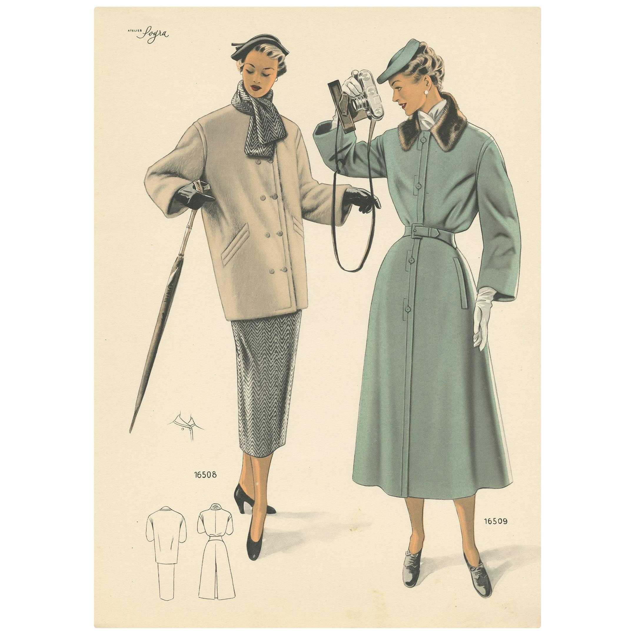 Vintage Fashion Print ‘Pl. 16508’ published in Le Tailleur Moderne, 1954 For Sale