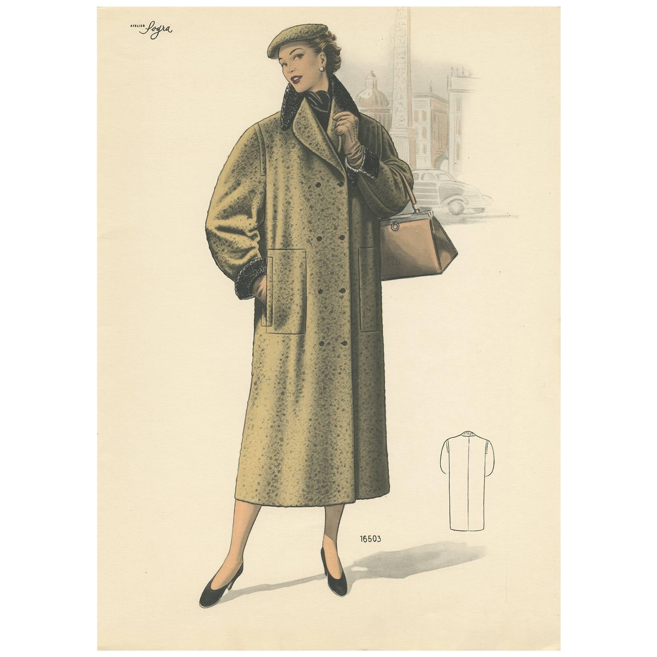 Vintage Fashion Print ‘Pl. 16503’ published in Le Tailleur Moderne, 1954 For Sale