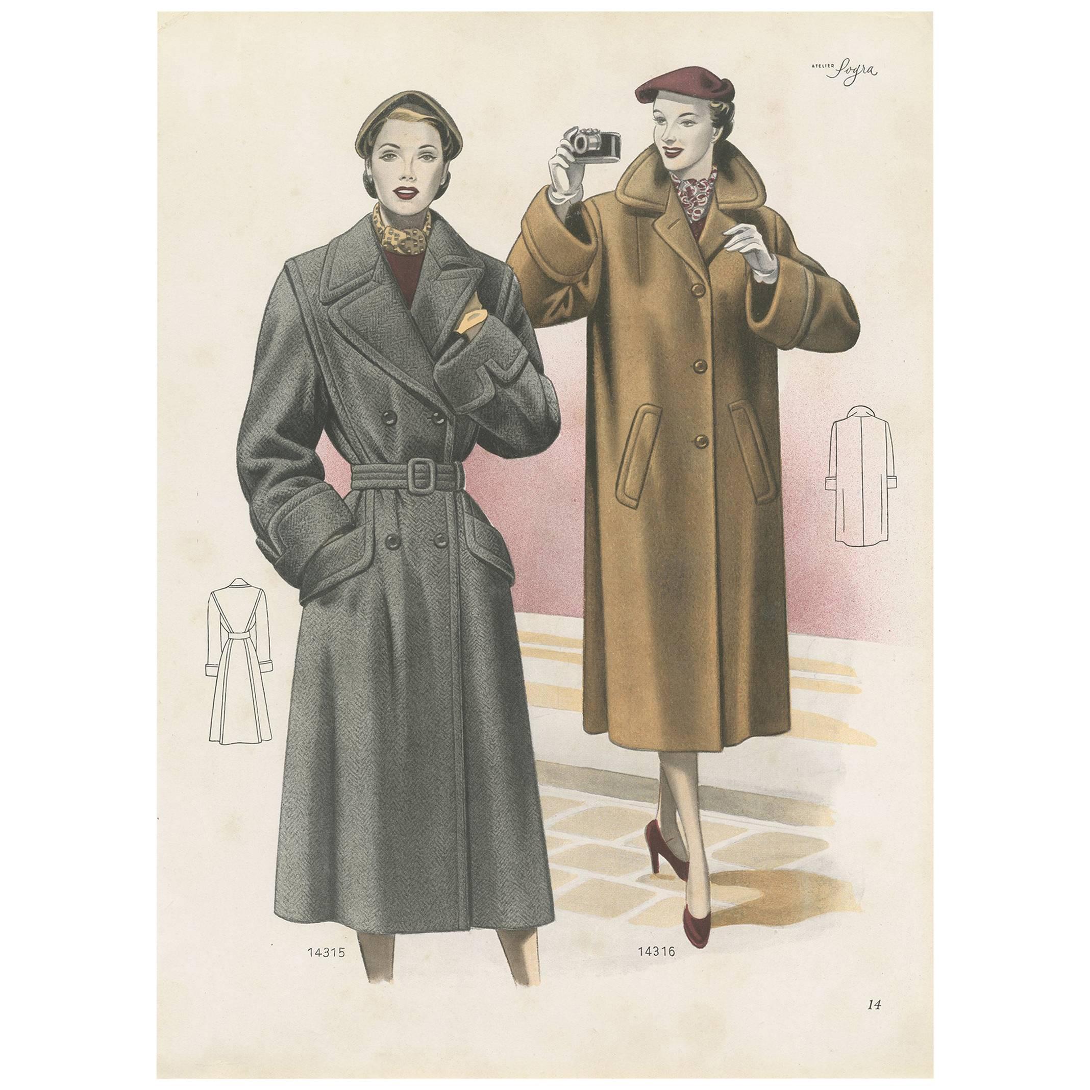 Vintage Fashion Print 'Pl. 14315' published in Ladies Styles, 1952 For Sale