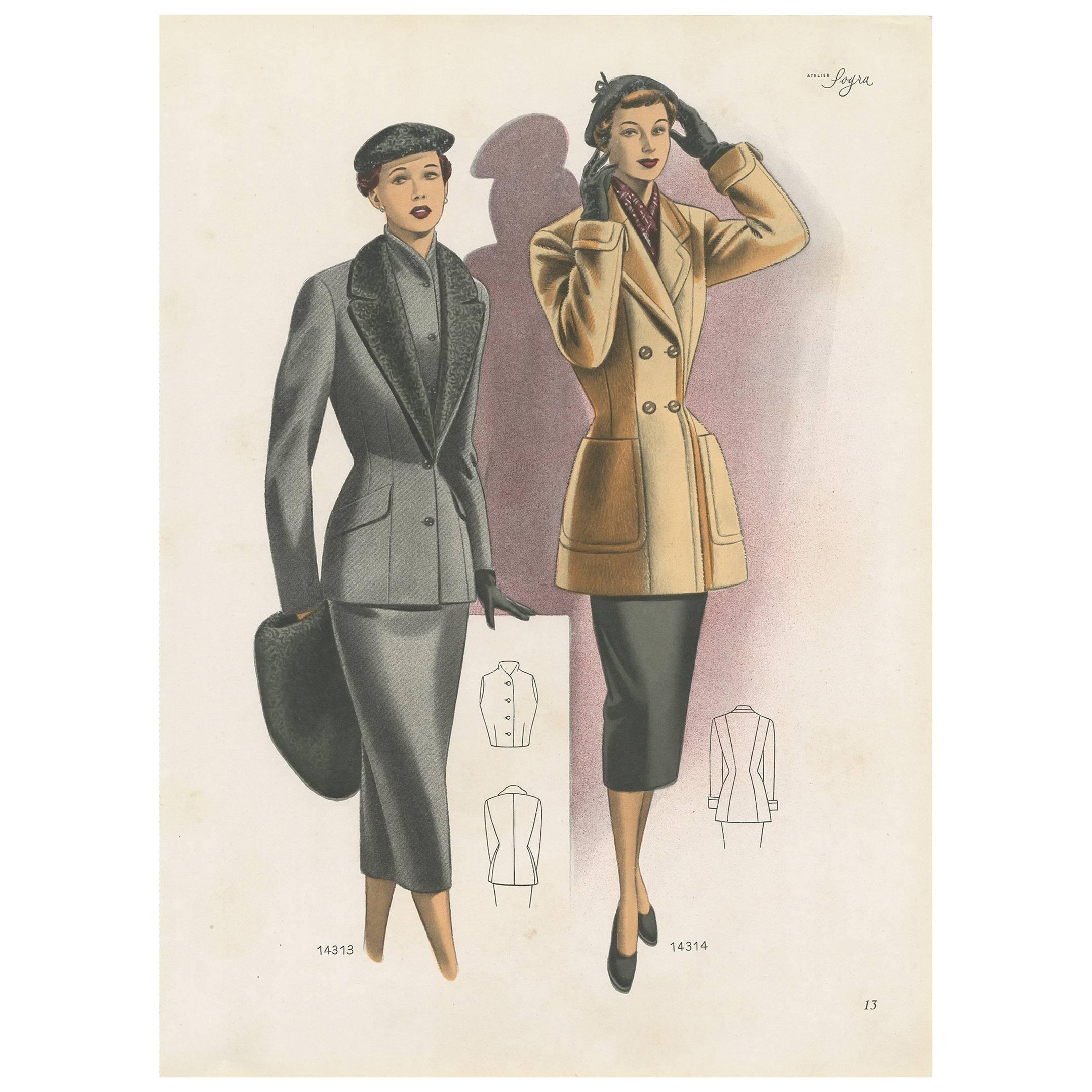 Original Vintage Fashion Print published in Ladies Styles, 1952 For Sale