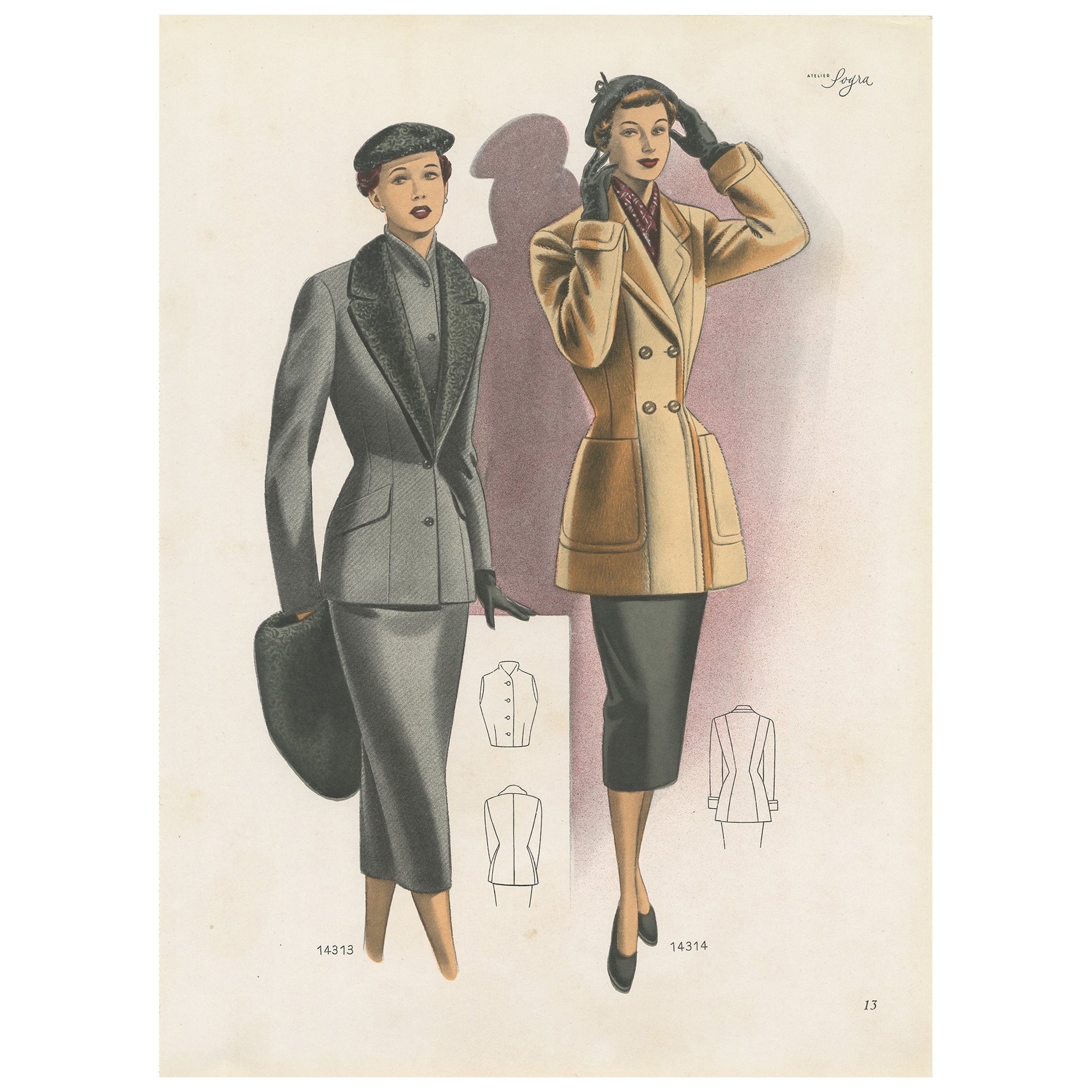 Antique Fashion Print 'Pl. 14303' Published in Ladies Styles, 1952 For Sale at 1stDibs