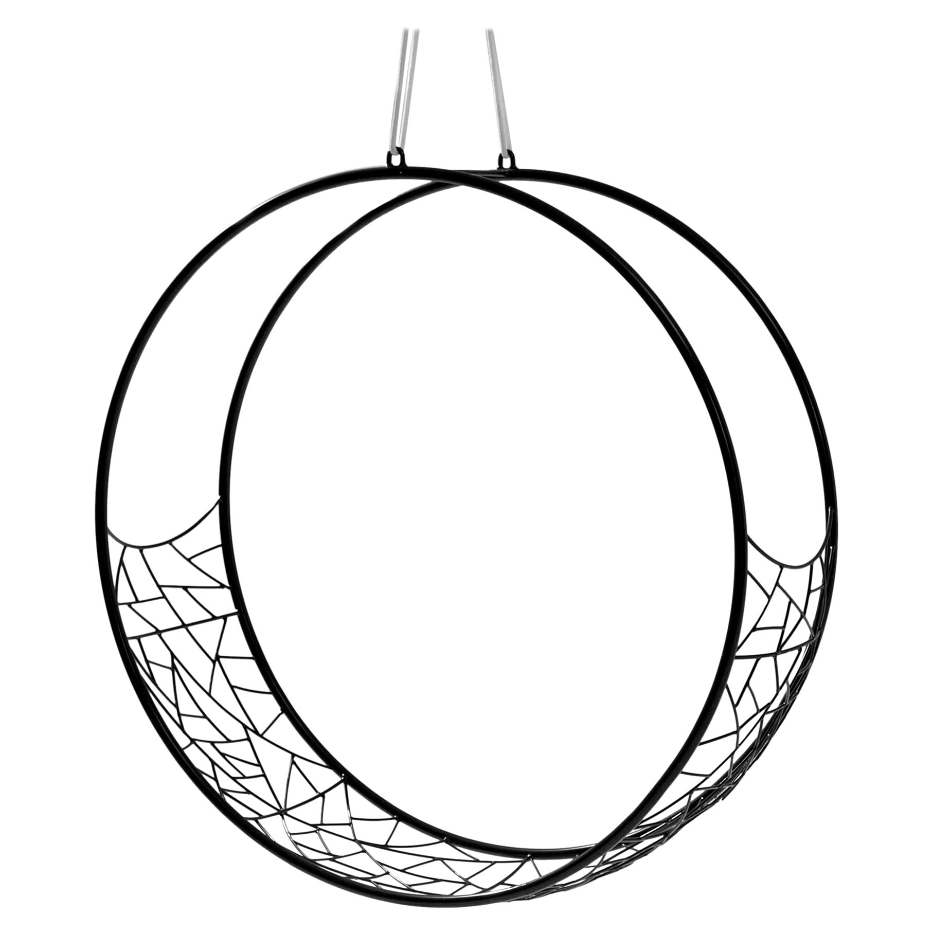 The Moderns Circular Steel Wheel Hanging Chair (Chaise suspendue circulaire en acier) en vente