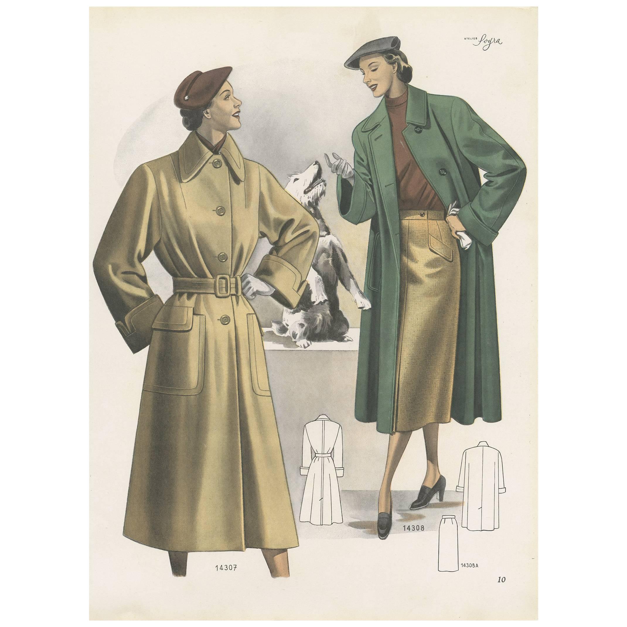 Vintage Fashion Print (Pl. 14307) published in Ladies Styles, 1952 For Sale