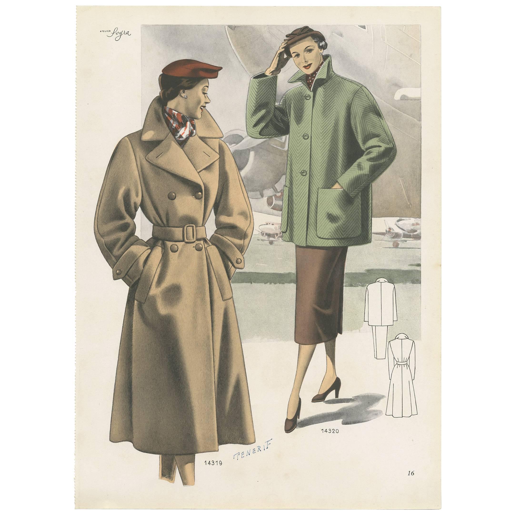 Vintage Fashion Print 'Pl.14319' Published in Ladies Styles, 1952 For Sale