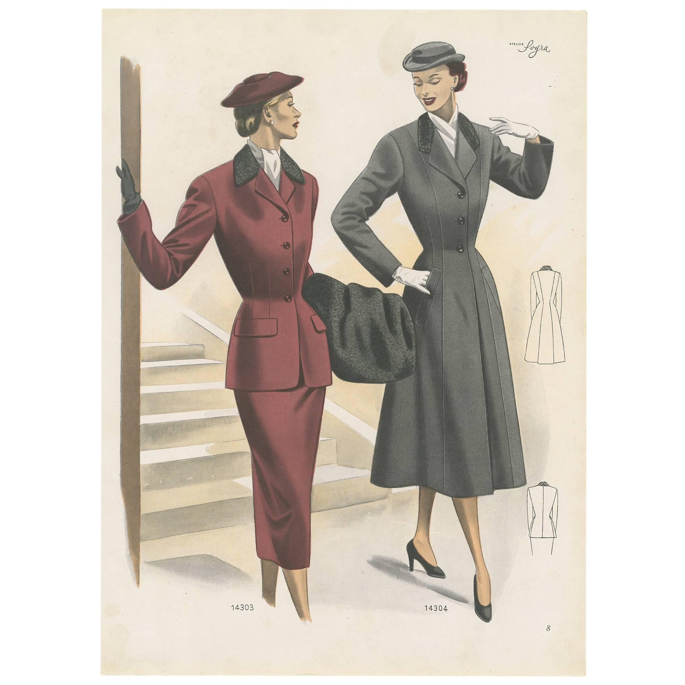 Impression de mode vintage colorée publiée dans Ladies Styles, 1952 en vente