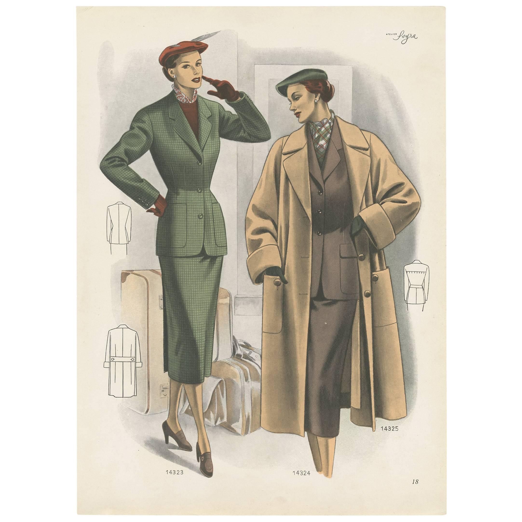 Vintage Fashion Print 'Pl. 14323' Published in Ladies Styles, 1952 For Sale