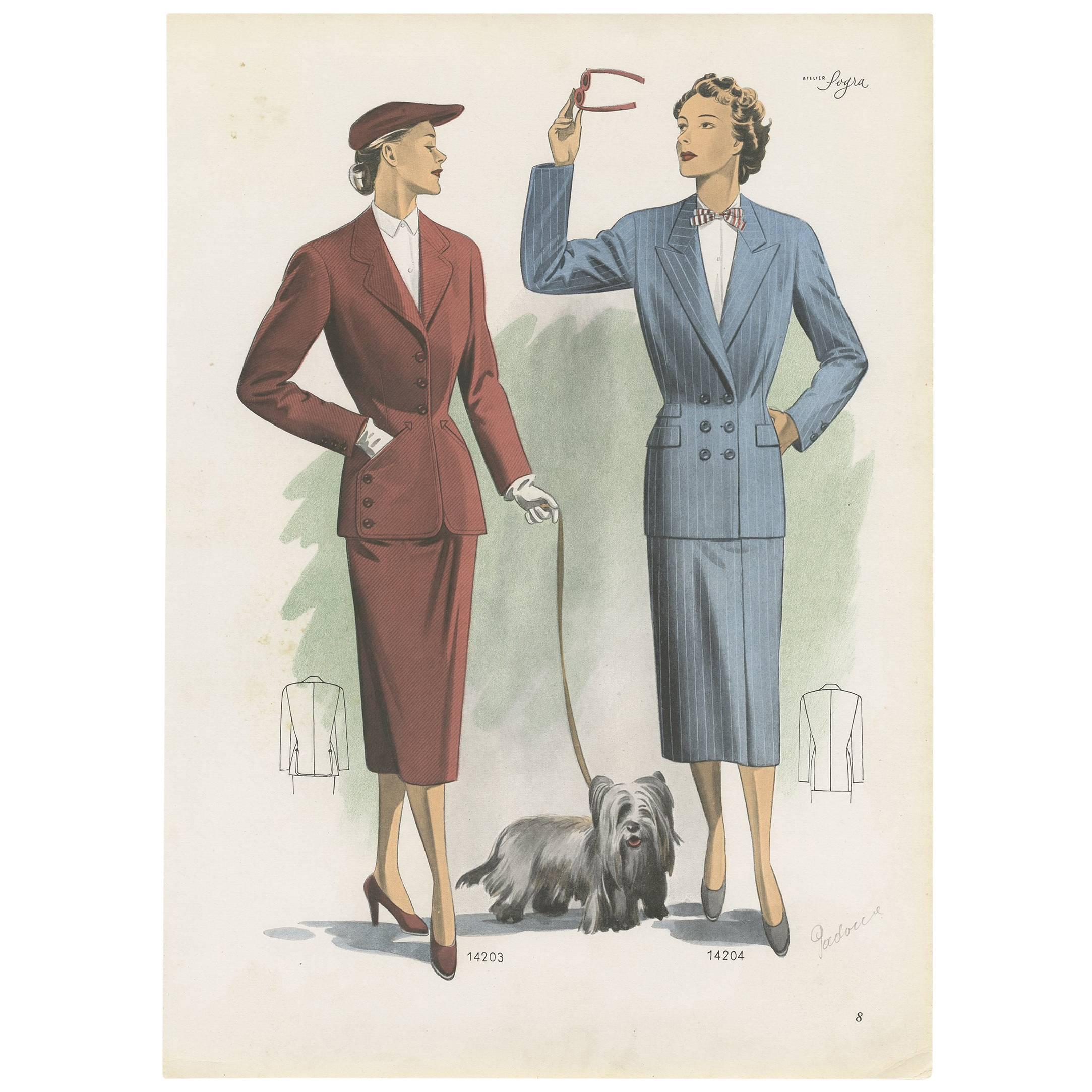 Vintage Fashion Print 'Pl. 14203' Published in Ladies Styles, 1951 For Sale