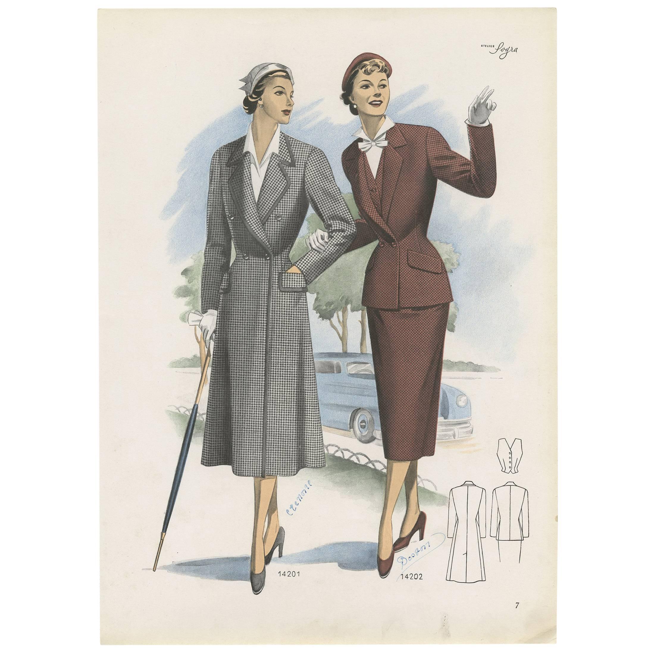 Vintage Fashion Print Published in Ladies Styles, 1951 For Sale