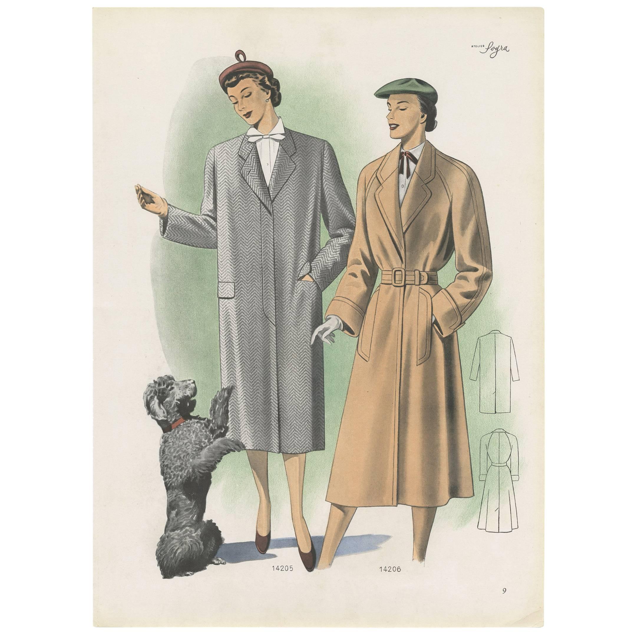 Vintage Fashion Print 'Pl.14205' Published in Ladies Styles, 1951 For Sale