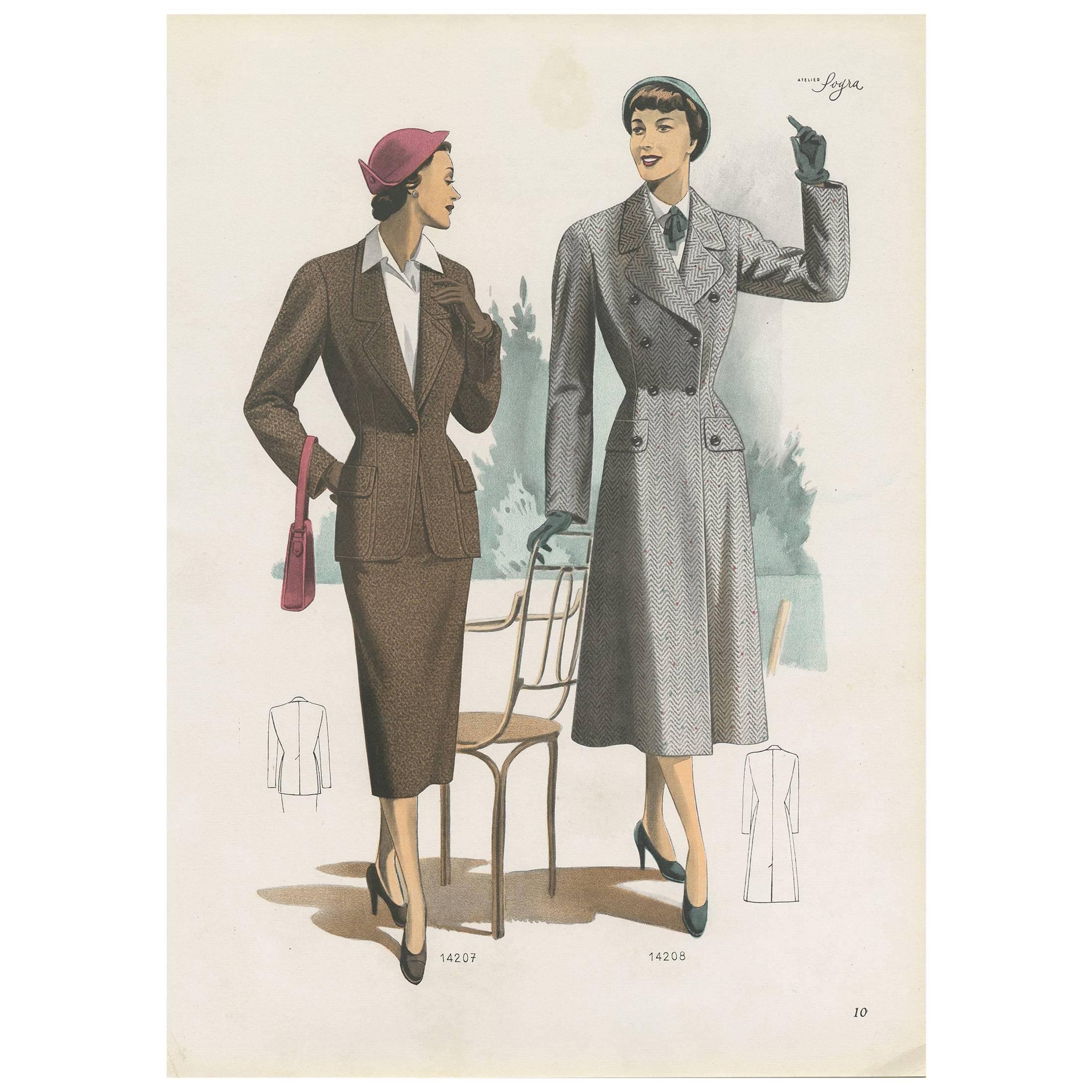 Vintage Fashion Print ‘Pl. 14207’ Published in Ladies Styles, 1951 For Sale