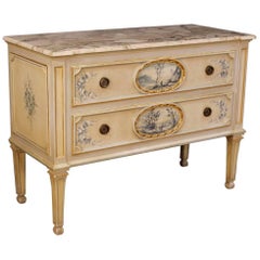 Italian Dresser in Lacquered, Painted Wood with Marble Top in Louis XVI Style