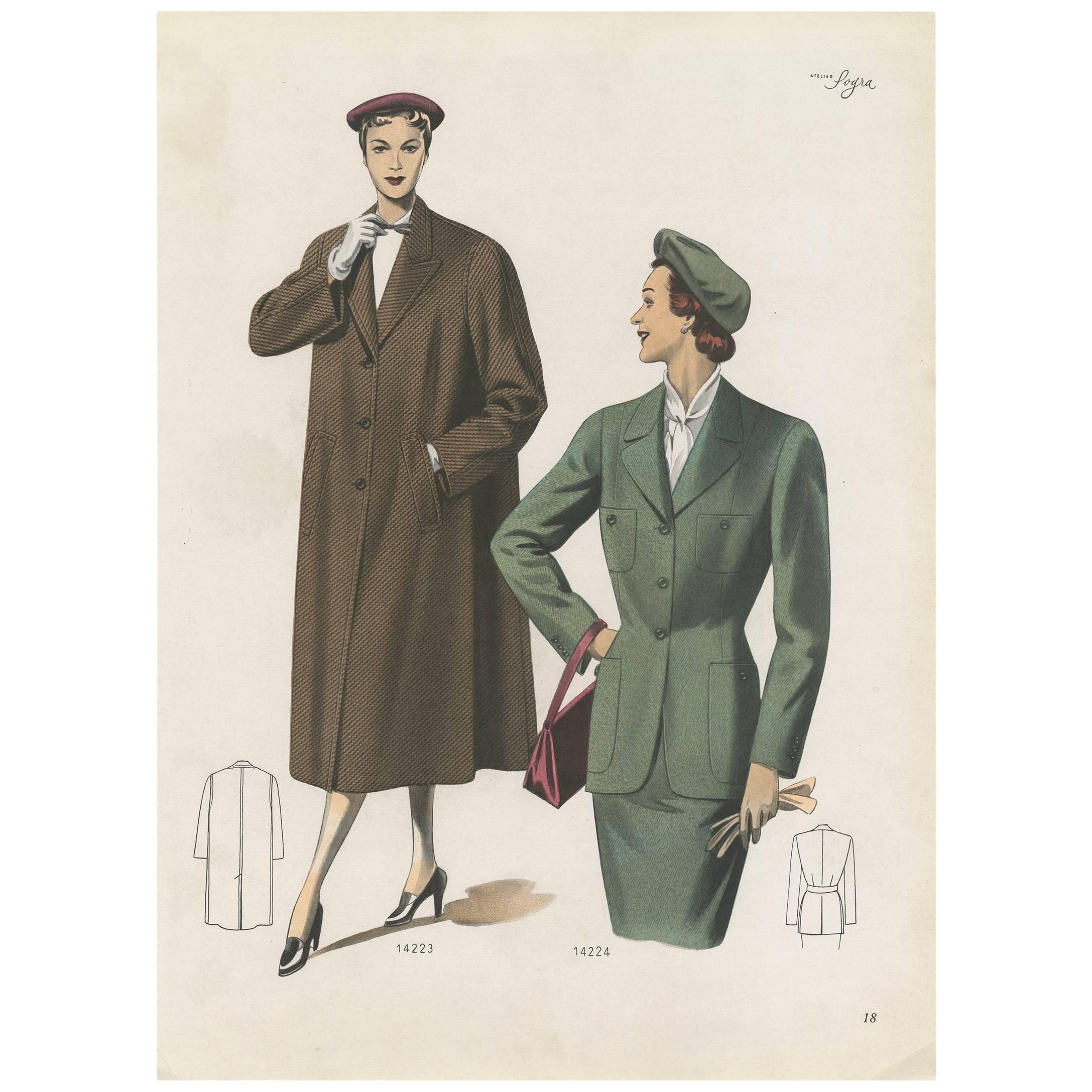 Antique Fashion Print , Published in Ladies Styles, 1951 For Sale