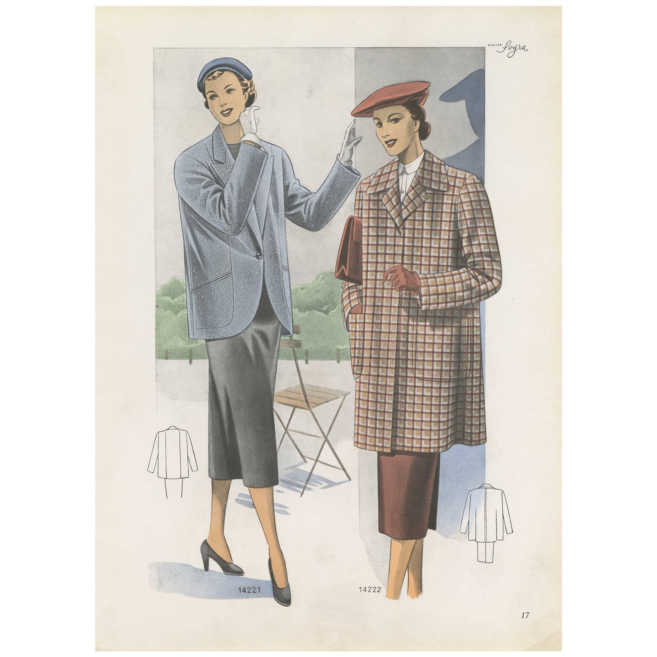 Antique Fashion Print, Published in Ladies Styles, 1951 For Sale