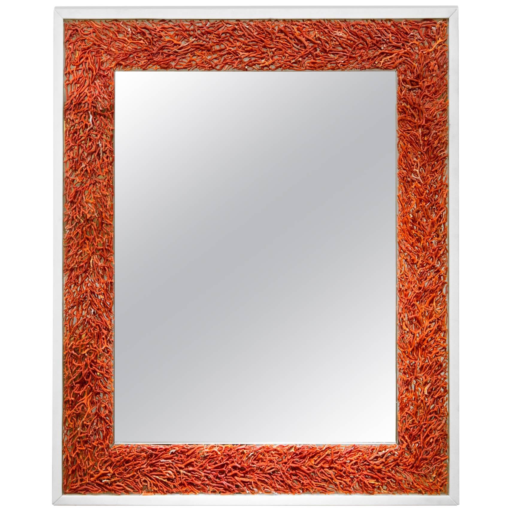 Kam Tin, Coral and Opaline Glass Mirror, France, 2017 For Sale