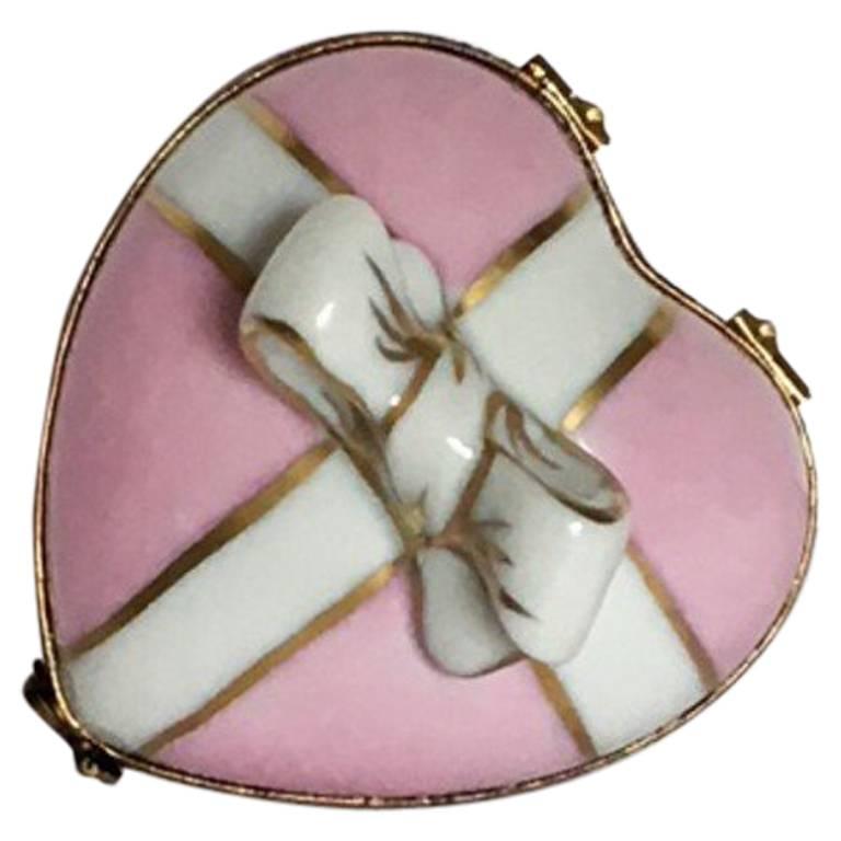 Pale Pink Limoges Heart Box with Bow at 1stDibs