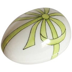 Vintage Limoges Green Bow Egg Shape Box