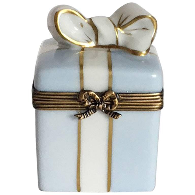 Pale Blue French Limoges Ring Box with Bow