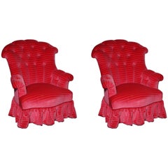 Pair of English Upholstered Buodoir Chairs