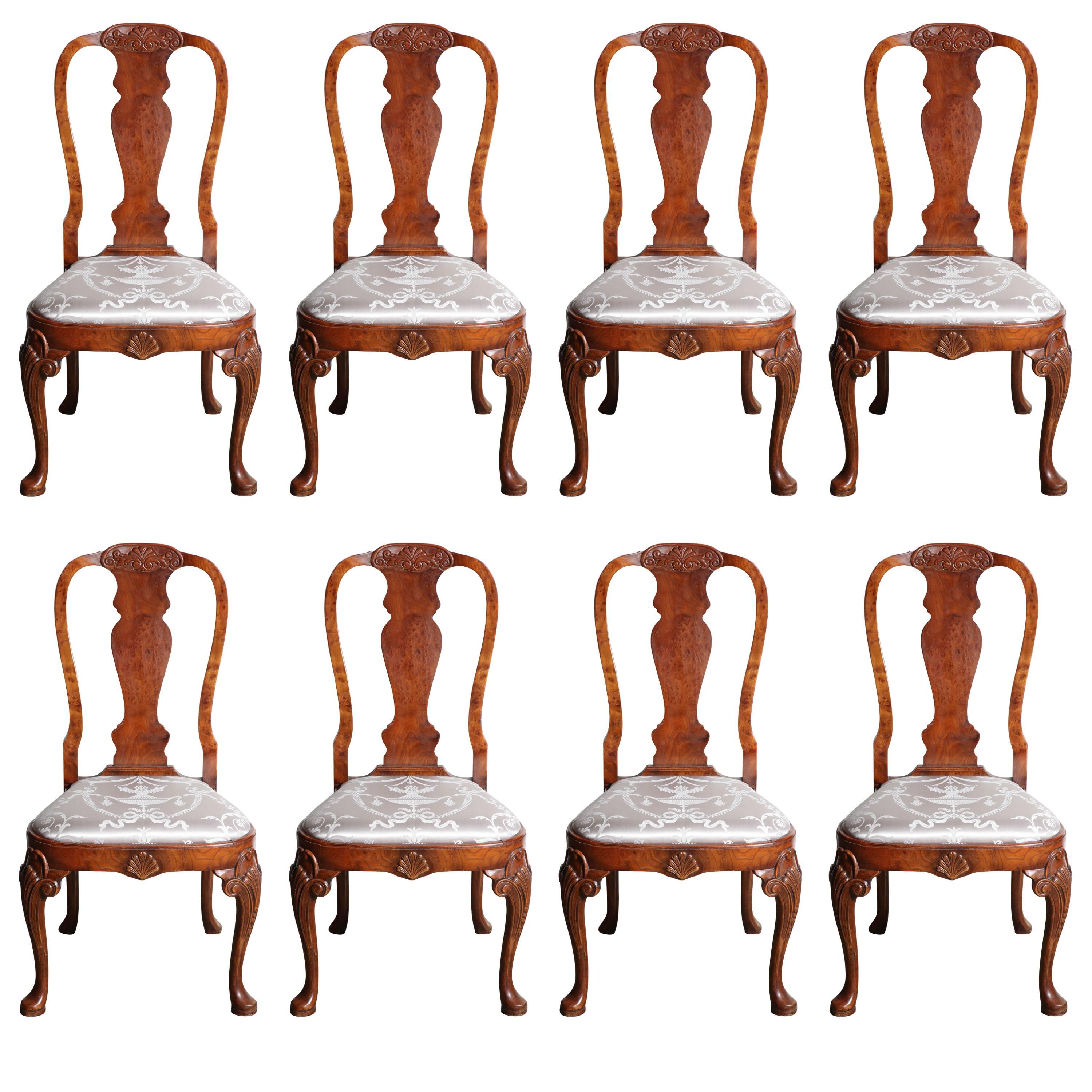 Set of Eight Queen Anne Style Dining Chairs