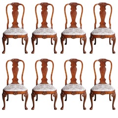 Vintage Set of Eight Queen Anne Style Dining Chairs