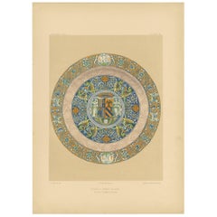 Pl. 5 Antique Print of Faenza Ceramic Plates by Bedford, circa 1857