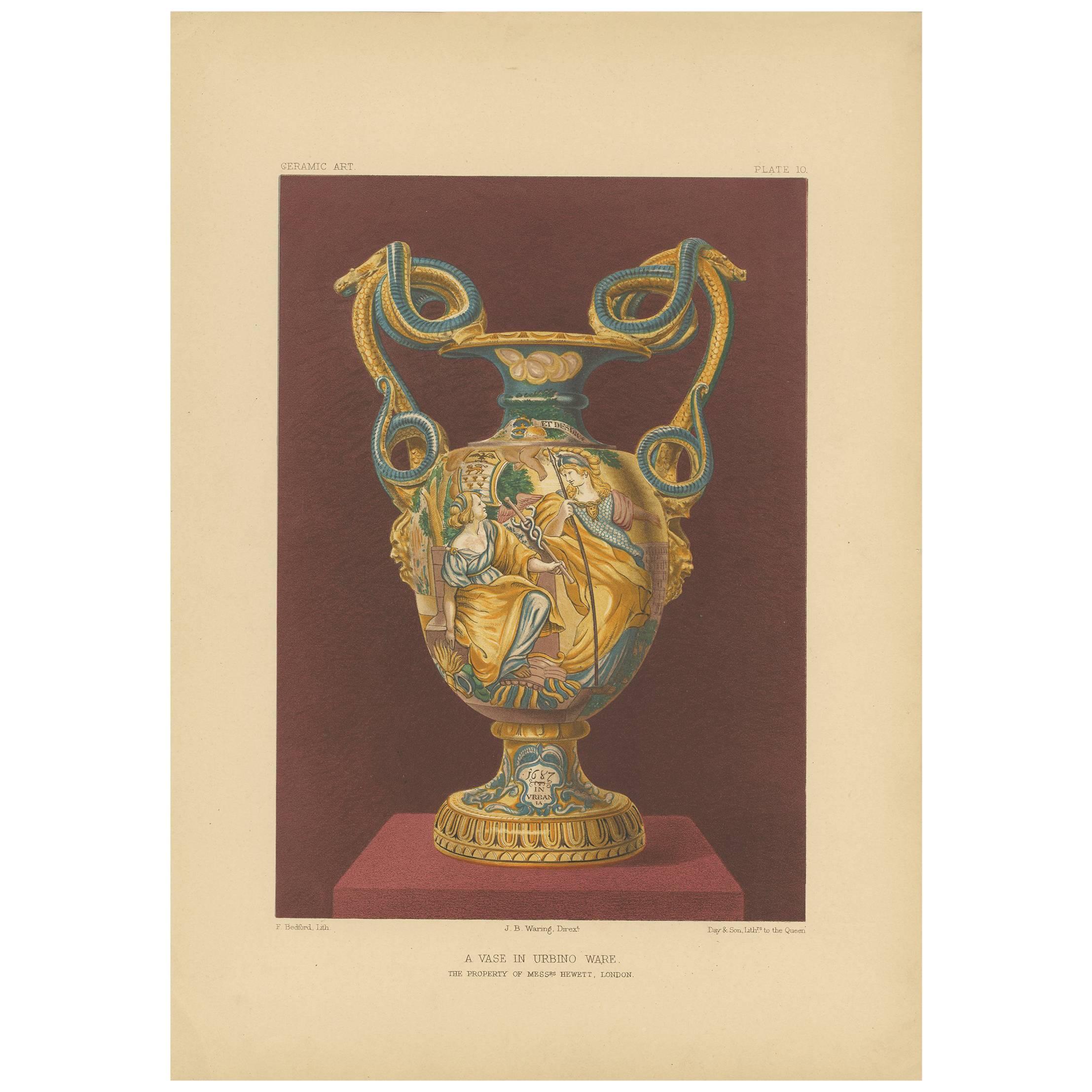 Impression ancienne de la majolique d'Ouralbino pl. 10 par Bedford, vers 1857 en vente