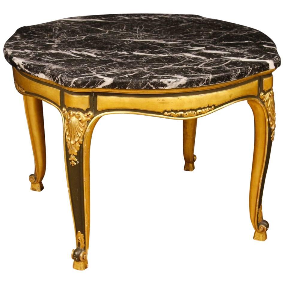 Spanish Table in Lacquered and Giltwood with Marble Top from 20th Century