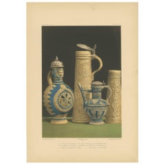 Pl. 12 Antique Print of Flemish Stoneware by Bedford, circa 1857