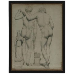 French Early 19th Century Drawing of Male Nudes