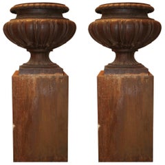 Pair of Cast Iron French 19th Century Garden Urns
