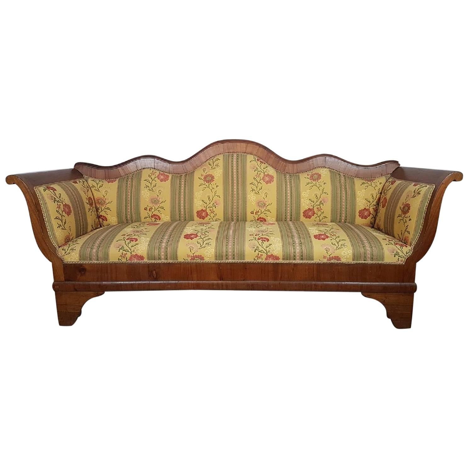 19th Century Italian Charles X Walnut Veneer Sofa