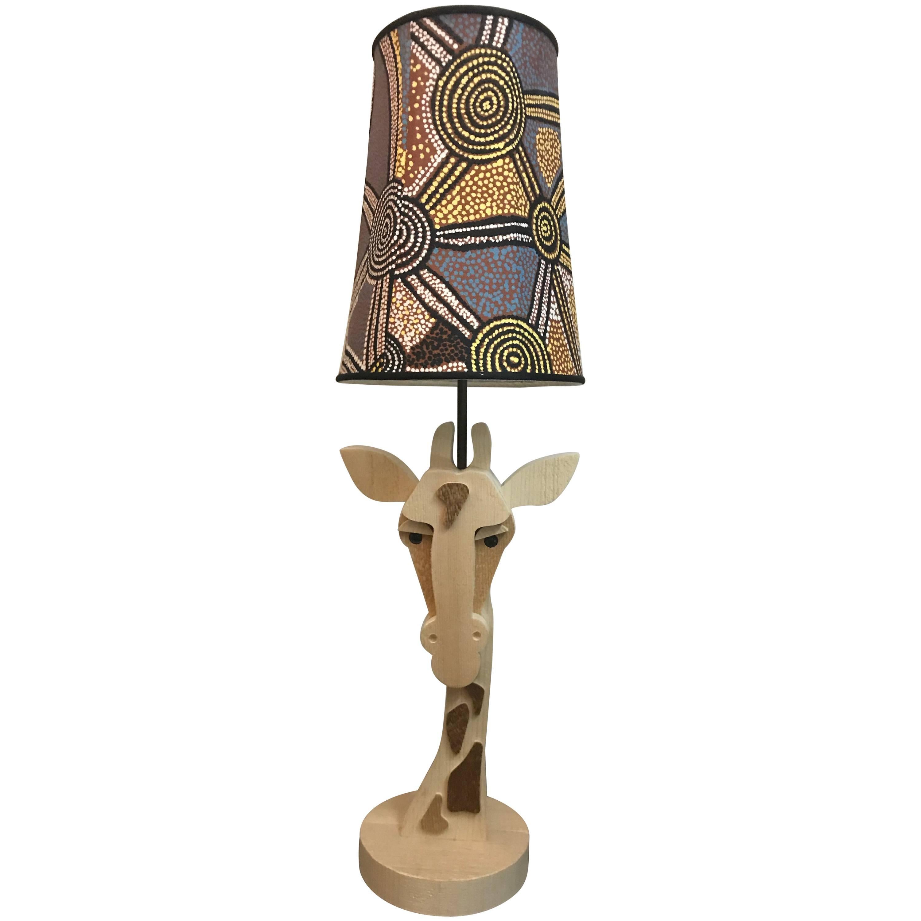 Giraffe Table Lamp, Natural Wood For Sale