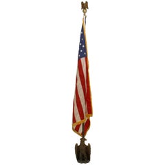 Vintage American Federal Style Flag with Brass Pole and Stand