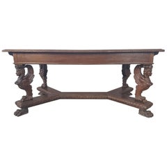 20th Century Italian Renaissance Style Walnut Carved Extending Table