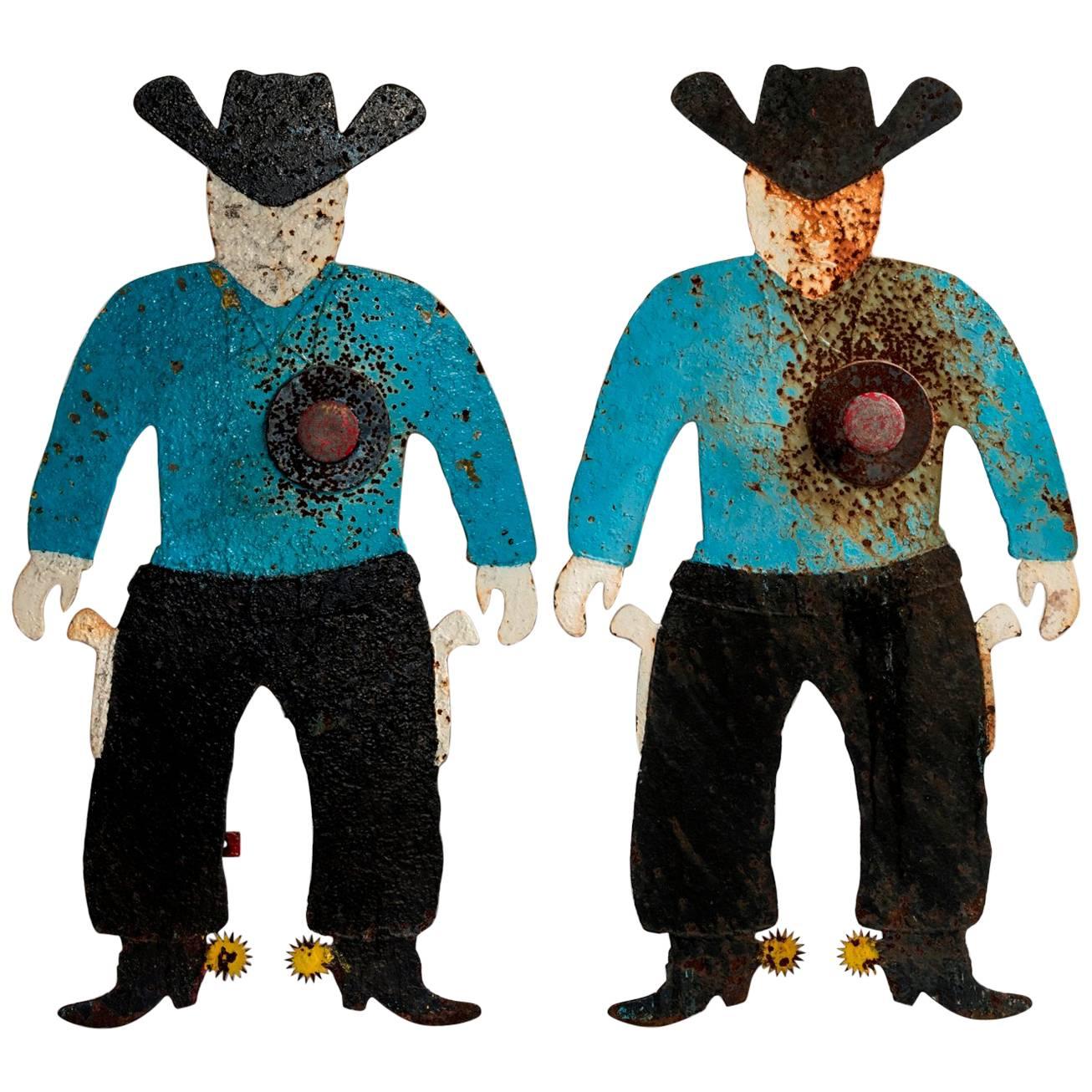 Pair of Cast-Iron Cowboy Shooting Gallery Targets For Sale