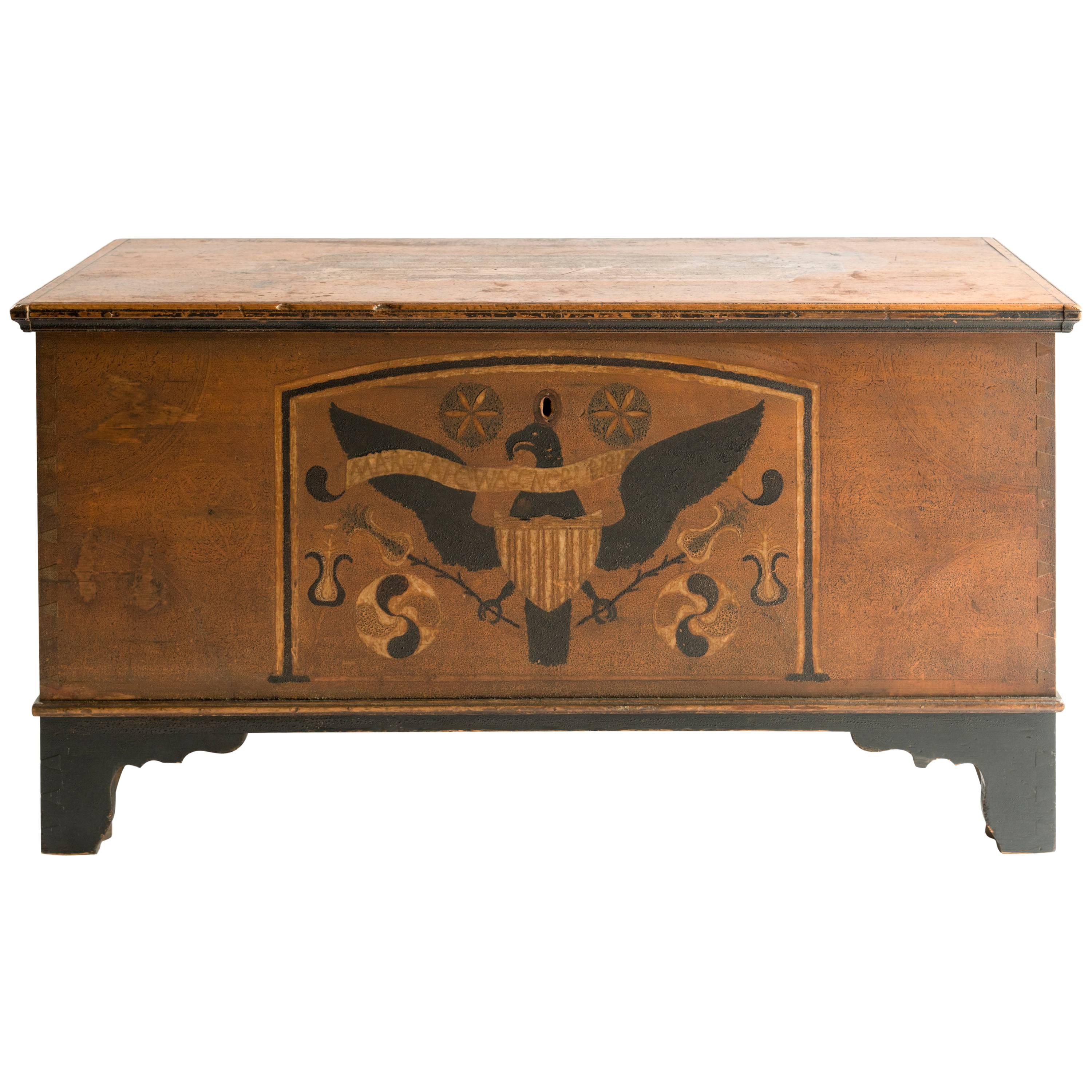 Pennsylvania Polychrome and Eagle Decorated Pine Blanket Chest For Sale