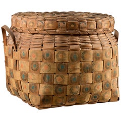 Antique Native American Double-Handled Covered Splint Basket